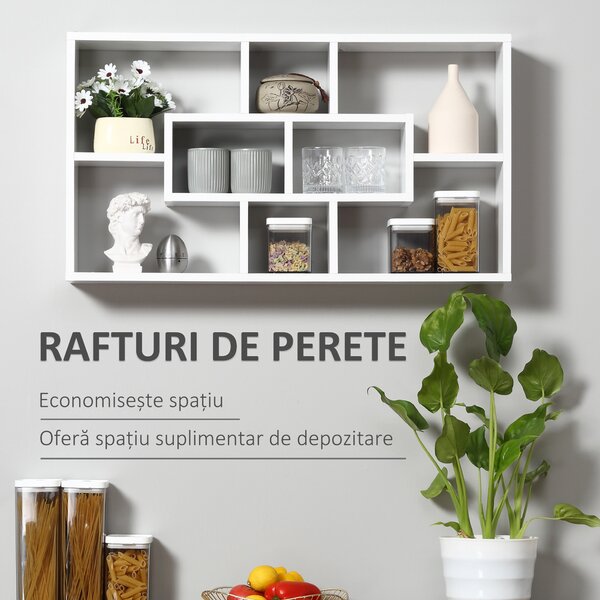 HOMCOM Bibliotecă Modernă de Perete, Rafturi Spatioase, 85x47.5x14.5 cm, Alb | Aosom Romania