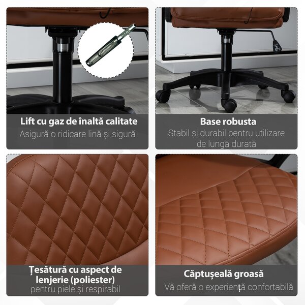Vinsetto Scaun de birou ergonomic cu 2 Puncte pentru Masaj, Port USB, Piele Ecologică, Maro, 59x63x92-101cm | Aosom Romania