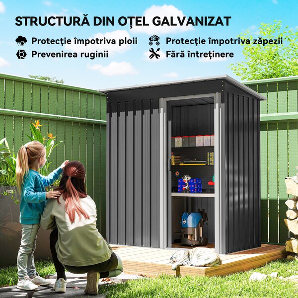 Outsunny Magazie Scule Cu Usa Glisanta Negru Usor De Montat Cu 6 Compartimente Stil Modern 163x89x182 cm | Aosom Romania