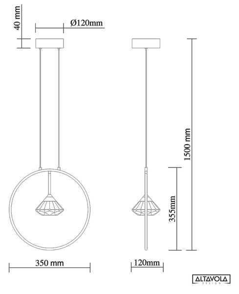 Altavola Design Tiffany lampă suspendată 1x3 W negru-transparent-auriu LA059/P_black