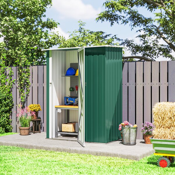 Outsunny Magazie Grădină Dulap pentru Scule 142x84x189cm Din Otel Impermeabil Verde Inchis | Aosom Romania