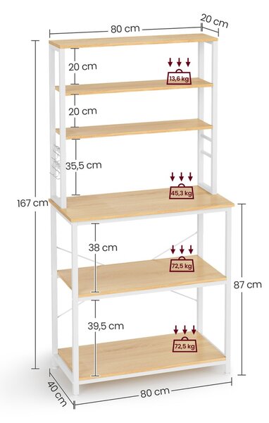 Raft de bucatarie LORANO 167x80 cm, alb / decor stejar