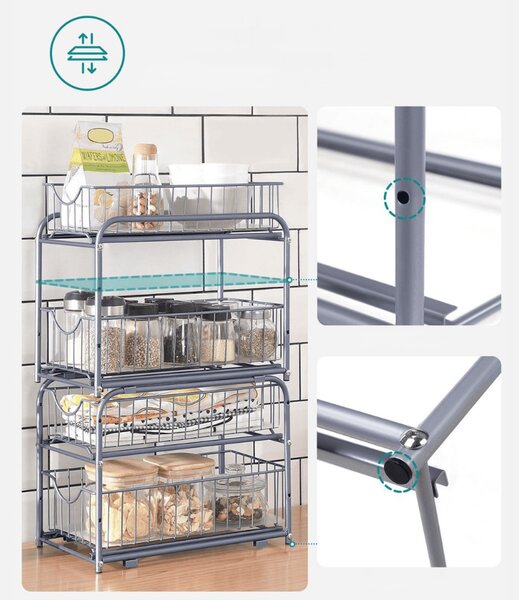 Organizator cu cosuri detasabile SOLIDO stivuibil, gri