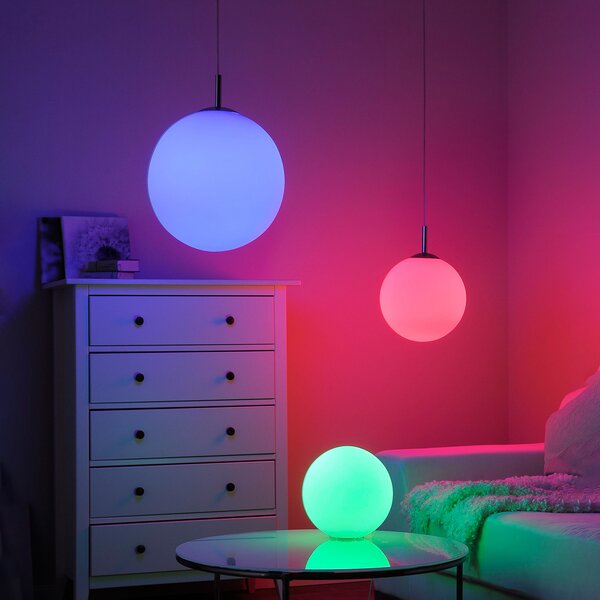 JUST LIGHT. GmbH Lampă suspendată LED LOLAsmart Bolo, Ø 25 cm, RGB, CCT, reglabil, Alb, Camera de zi / sufragerie, Sticlă