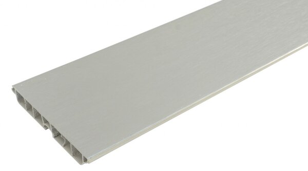 Plinta PVC pentru mascare picioare bucatarie, L=2000 mm, H=100/120/150 mm, l=13 mm, 1 canal pentru clips, finisaj aluminiu