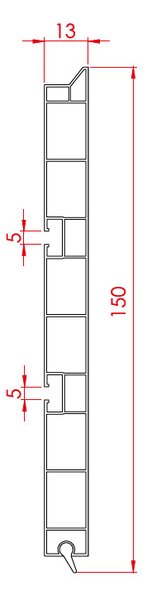 Plinta PVC pentru mascare picioare bucatarie, L=2000 mm, H=100/120/150 mm, l=13 mm, 1 canal pentru clips, finisaj alb