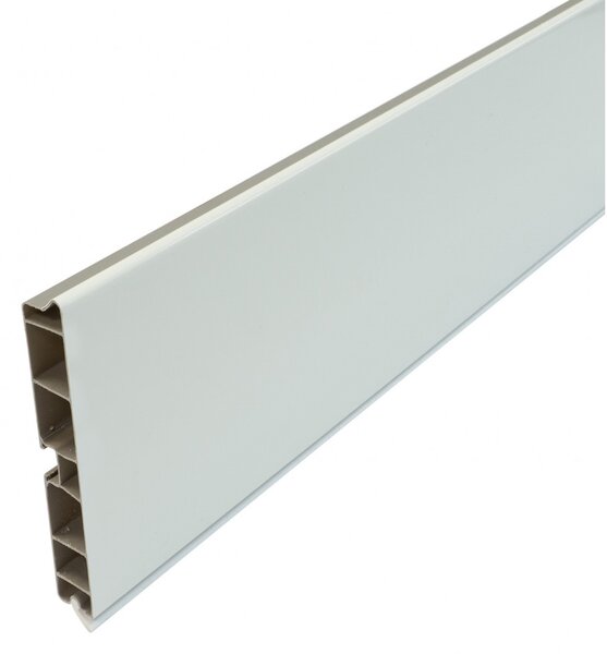 Plinta PVC pentru mascare picioare bucatarie, L=2000 mm, H=100/120/150 mm, l=13 mm, 1 canal pentru clips, finisaj alb