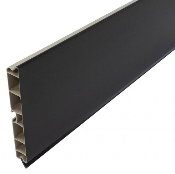 Plinta PVC pentru mascare picioare bucatarie, L=2000 mm, H=100/120/150 mm, l=13 mm, 1 canal pentru clips, finisaj negru