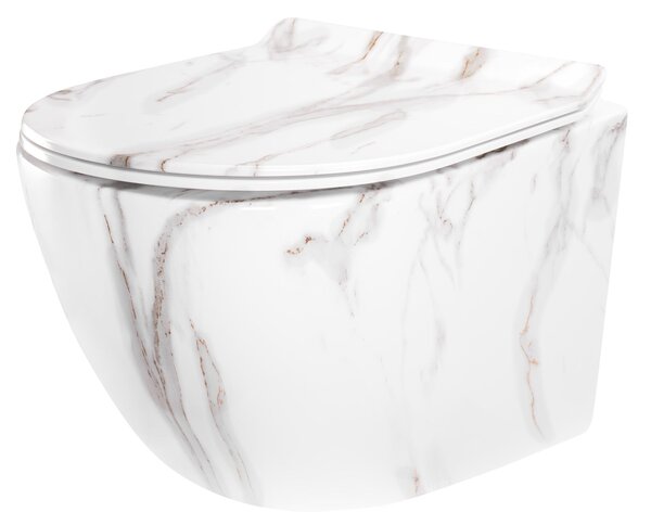 Rea Carter Tornado, vas de toaletă suspendat 49x37x35 cm + capac WC, imitație de piatră - Aiax Shiny, REA-C6390