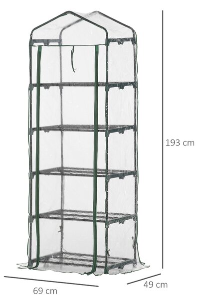 Mini Sera de Gradina si Terasa cu 5 Etajere pentru Plante Gradina de Legume, fructe, ierburi din Otel si PVC, 69x49x193cm Outsunny | Aosom Romania
