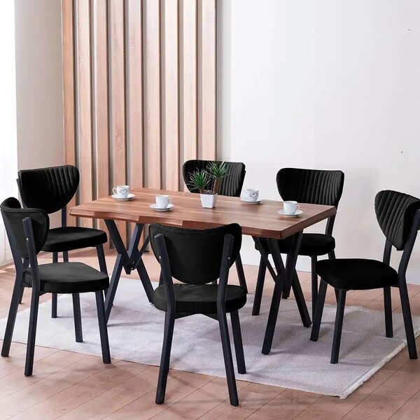 Set Masa Barton din MDF cu 4 Scaune din metal, culaore negru, 140 cm