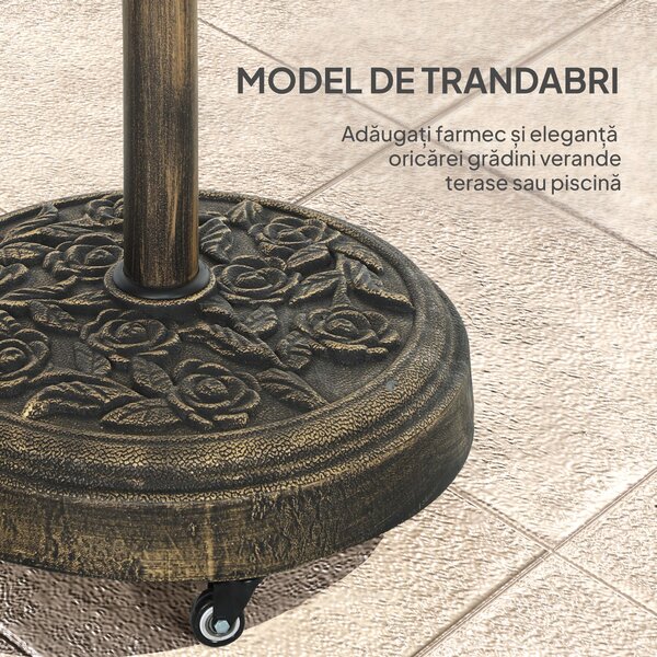 Outsunny Bază Rotundă pentru Umbrelă de Exterior, 21 kg, Bază din Rășină cu Roți și Suport pentru Umbrele de 3,3 cm/3,8 cm/4,8 cm, pentru Grădină, Terasă, Piscină, Bronz | Aosom Romania