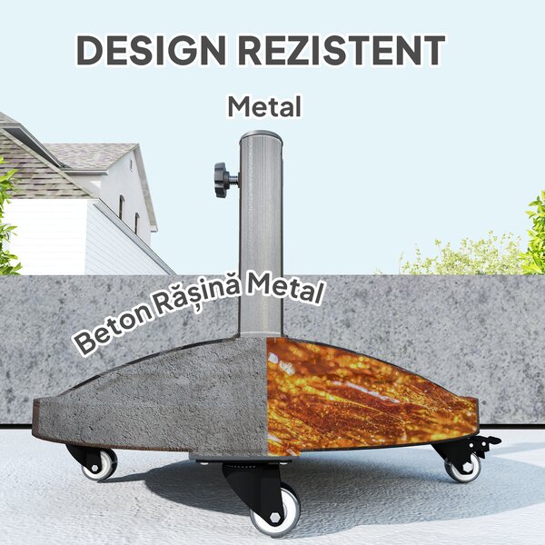 Outsunny Bază Rotundă pentru Umbrelă de Terasă cu Roți, Bază din Rășină de 21 kg, Suport Robust pentru Stâlpi de 3,3/3,8/4,8 cm pentru Exterior, Grădină, Marginea Piscinei, Bronz | Aosom Romania
