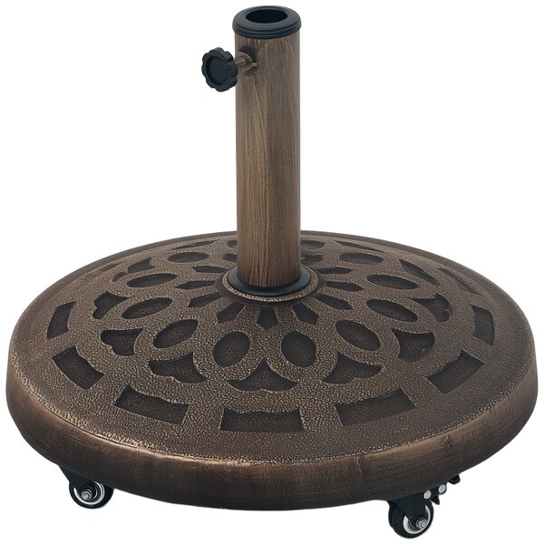Outsunny Bază Rotundă pentru Umbrelă de Terasă cu Roți, Bază din Rășină de 21 kg, Suport Robust pentru Stâlpi de 3,3/3,8/4,8 cm pentru Exterior, Grădină, Marginea Piscinei, Bronz | Aosom Romania