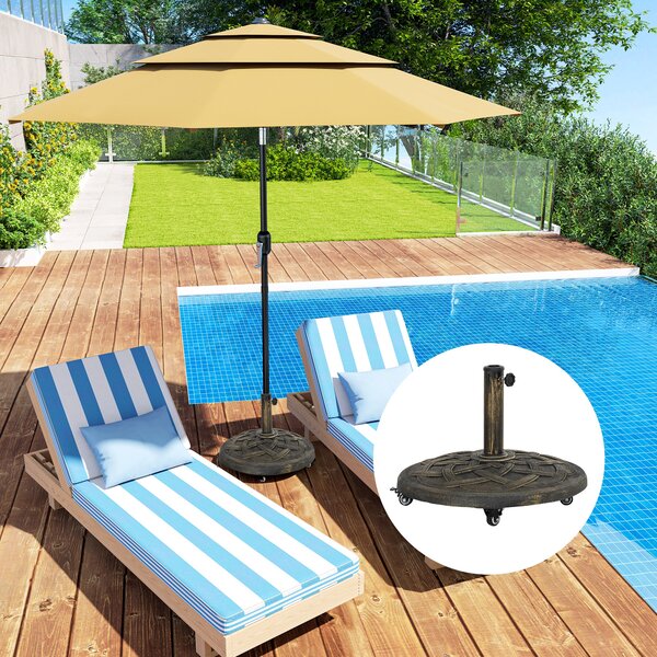 Outsunny Bază Rotundă pentru Umbrelă cu Roți, Bază Ponderată de 20 kg din Rășină, Suport pentru Umbrele de 3,3 cm/3,8 cm/4,8 cm pentru Exterior, Grădină, Piscină, Bronz | Aosom Romania