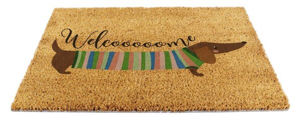 Covoraș de intrare din fibre de nucă de cocos 40x60 cm Welcome Sausage Dog – Artsy Doormats