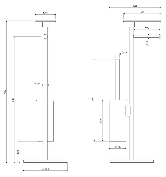 Omnires Modern Project suport pentru hârtie igienică cu perie de toaletă cupru MP60820CPB