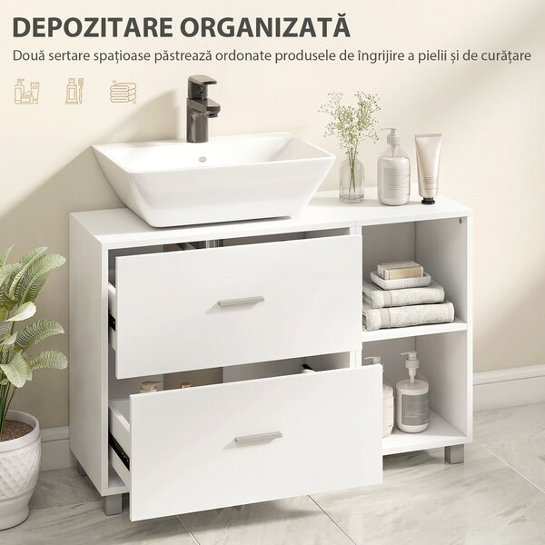 HOMCOM Dulap Modern pentru Chiuvetă, pentru Lavoare cu sau fără Picior, Alb | Aosom Romania
