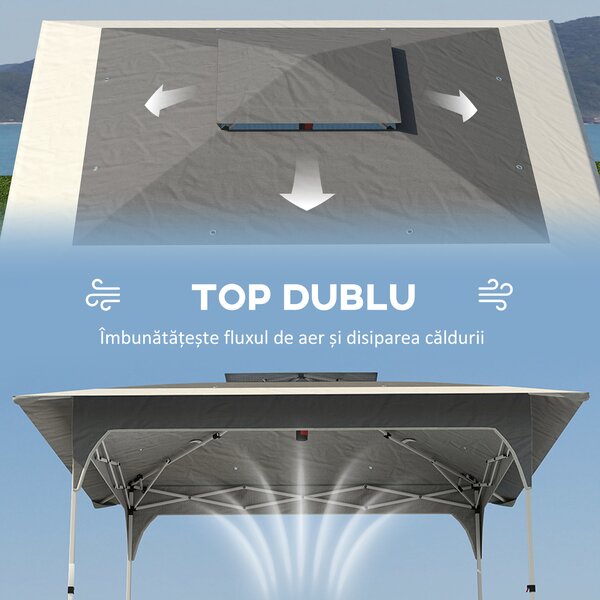 Outsunny Pavilion Pliabil 3.5x3.5 m Pop Up, Montare Ușoară cu Buton Central, Pavilion de Grădină Reglabil pe Înălțime cu Acoperiș Dublu, Geantă de Transport, UV50+, pentru Exterior, Gri Închis | Aosom Romania