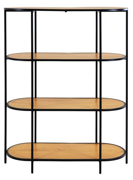 Raft de cărți, raft oval, aspect stejar cu ramă neagră 85x36x111cm