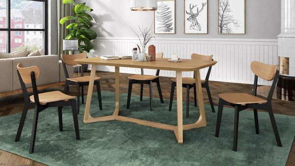 MAZZONI EXPORT ROXY Stejar natural/cadru negru - SCAUN DE LEMN PENTRU SALON SUFRAGERIE BUCĂTĂRIE RETRO