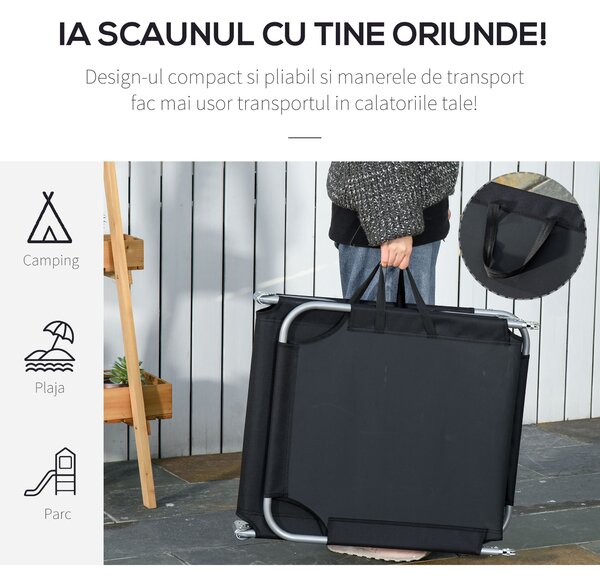 Outsunny Sezlong Pliabil pentru Grădină, Cadru Metalic și Țesătură Oxford Rezistentă, Negru | Aosom Romania