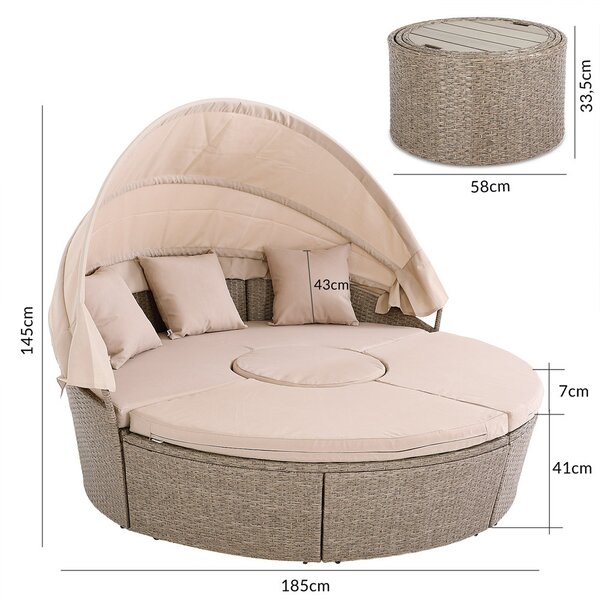 Deuba Sezlong de ratan de gradina LAZY - crem 185 cm