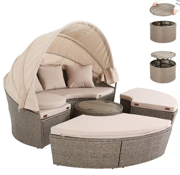 Deuba Sezlong de ratan de gradina LAZY - crem 185 cm
