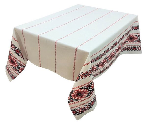 Fata de masa Traditional rosu si negru, bumbac 100%, multicolor