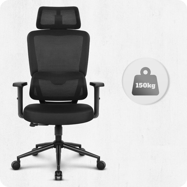 CABRO C506 scaun de birou ergonomic cu tetieră și suport lombar, până la 150 kg, negru