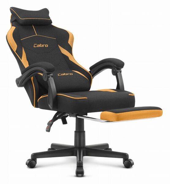 CABRO C502 scaun de gaming din țesătură cu suport pentru picioare, până la 150 kg, negru și portocaliu