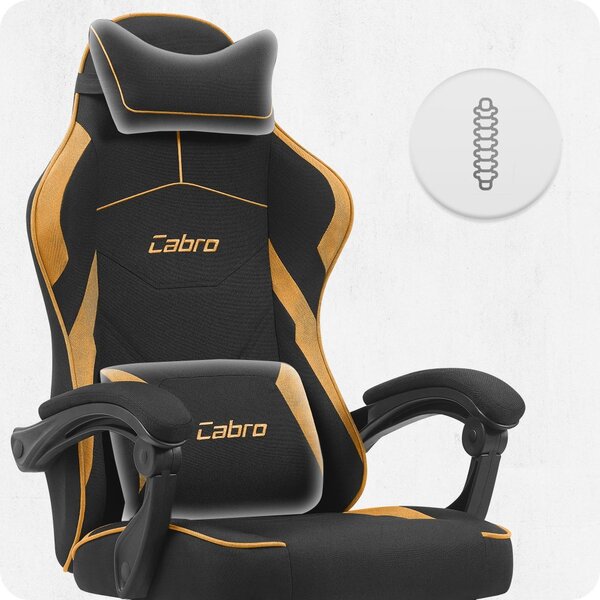 CABRO C502 scaun de gaming din țesătură cu suport pentru picioare, până la 150 kg, negru și portocaliu