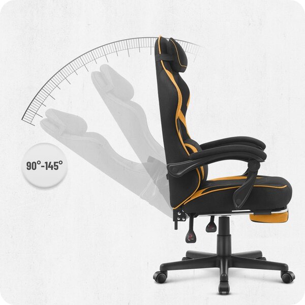 CABRO C502 scaun de gaming din țesătură cu suport pentru picioare, până la 150 kg, negru și portocaliu