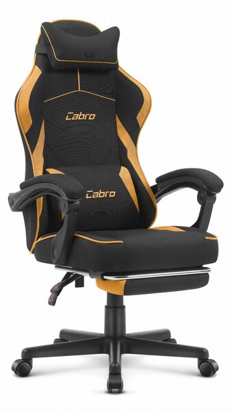 CABRO C502 scaun de gaming din țesătură cu suport pentru picioare, până la 150 kg, negru și portocaliu