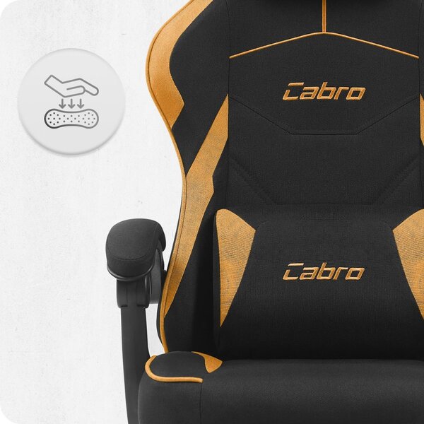 CABRO C502 scaun de gaming din țesătură cu suport pentru picioare, până la 150 kg, negru și portocaliu
