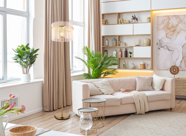 Globo Lighting Gorley lampă de podea 1x60 W alb-transparent-auriu 15698SM