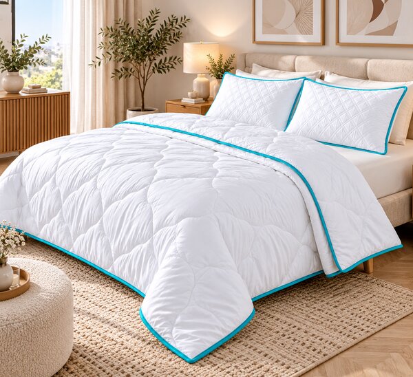 Set Pilotă Matlasată Albă 200x220 cm cu 2 Perne Eco 50x70 cm – Elite Home