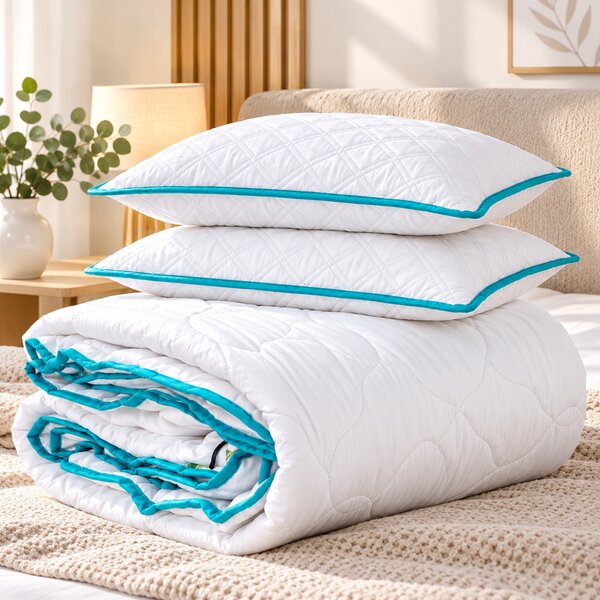 Set Pilotă Matlasată Albă 200x220 cm cu 2 Perne Eco 50x70 cm – Elite Home