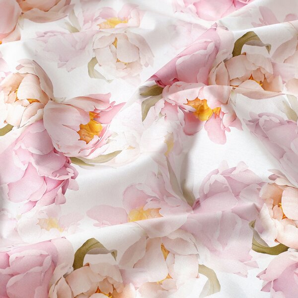 Goldea față de masă 100% bumbac deluxe - flori de bujor înfloriți - rotundă Ø 120 cm