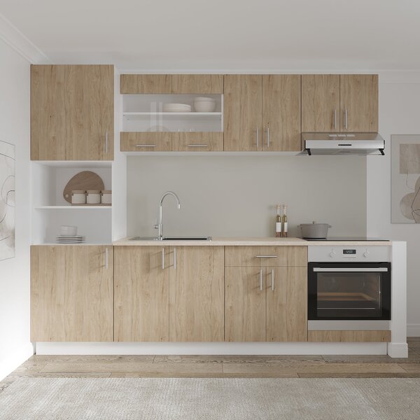 Corp haaus Karo, 1 Sertar, 2 Usi, Lemn Natural/Alb, 60 x 50 x 80 cm