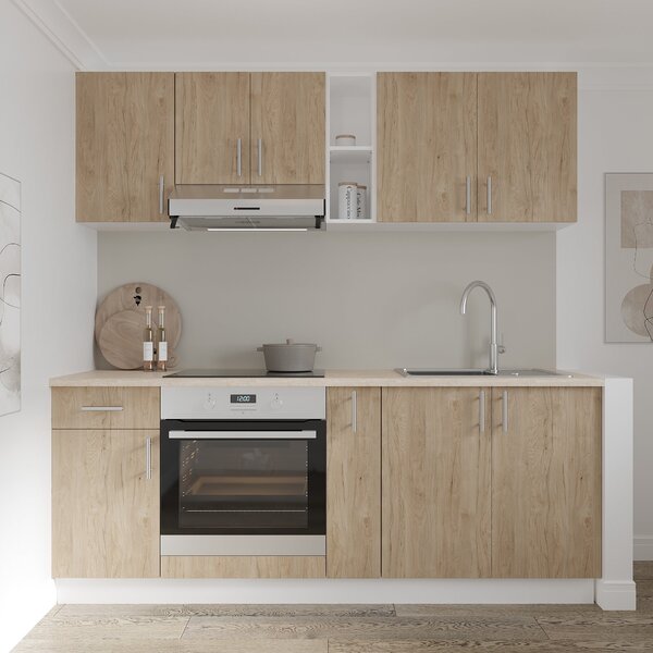 Set haaus V11, Lemn Natural/Alb, Blat Thermo 28 mm, L 200 cm
