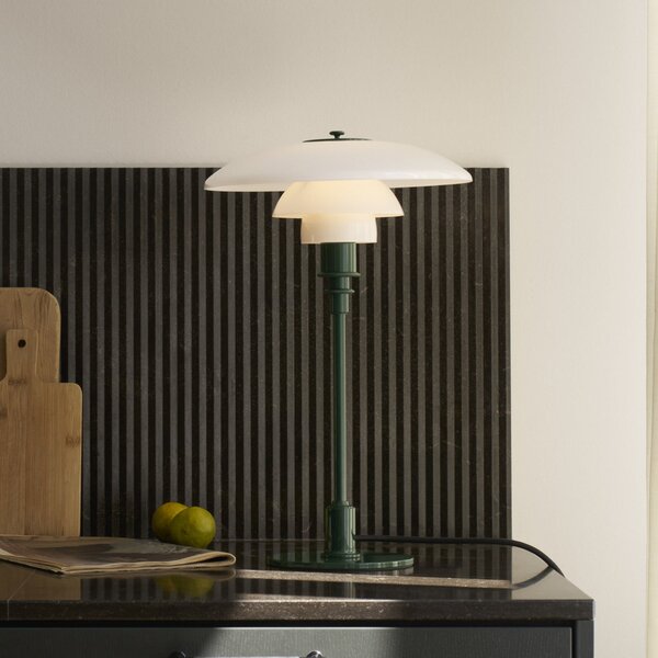 Louis Poulsen Lampa de masă PH 3/2, verde închis, Ø 28 cm, Verde, Camera de zi / sufragerie, Sticlă, Design