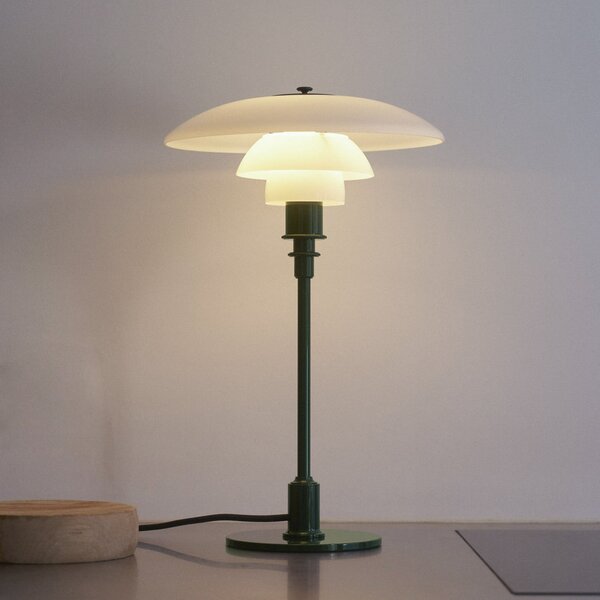 Louis Poulsen Lampa de masă PH 2/1, verde închis, Ø 20 cm, Verde, Camera de zi / sufragerie, Sticlă, Design