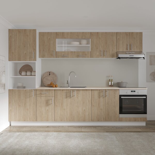 Set haaus V27, Lemn Natural/Alb, Blat Thermo 28 mm, L 300 cm