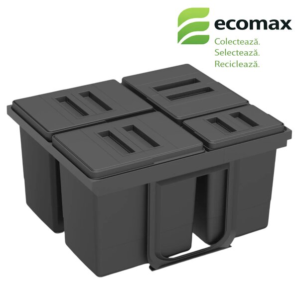 Cos gunoi incorporabil in sertar, Ecomax Jazz 60, colectare selectiva, gri antracit, 3 x 12 l + 1 x 5 l