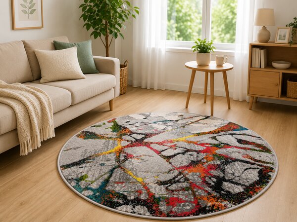 Covor Modern, Kolibri Abstract, 11187, Multicolor, Rotund, 100x100 cm , 2200 gr mp