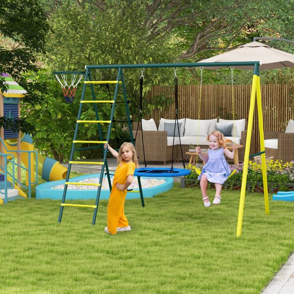 Outsunny Set de Leagan pentru Copii 4 in 1 cu Leagan cu Farfurie | Aosom Romania