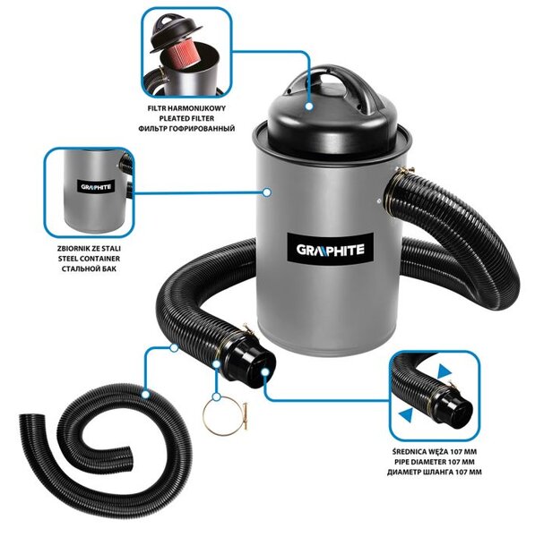 Aspirator industrial cu putere 1100W, 50l 59G611 GRAPHITE