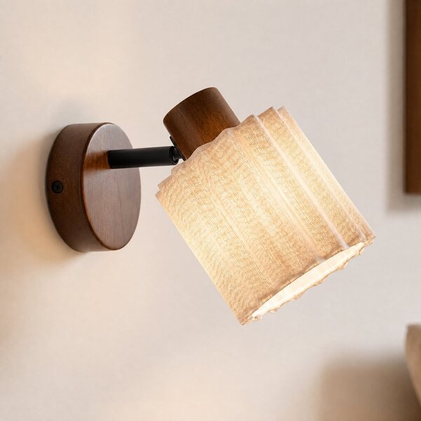 Lindby Lampa de perete Shiloh, nuc/bej, lemn/in, E14, reglabil, Lemn, Camera de zi / sufragerie, Țesătură / Textil, Modern