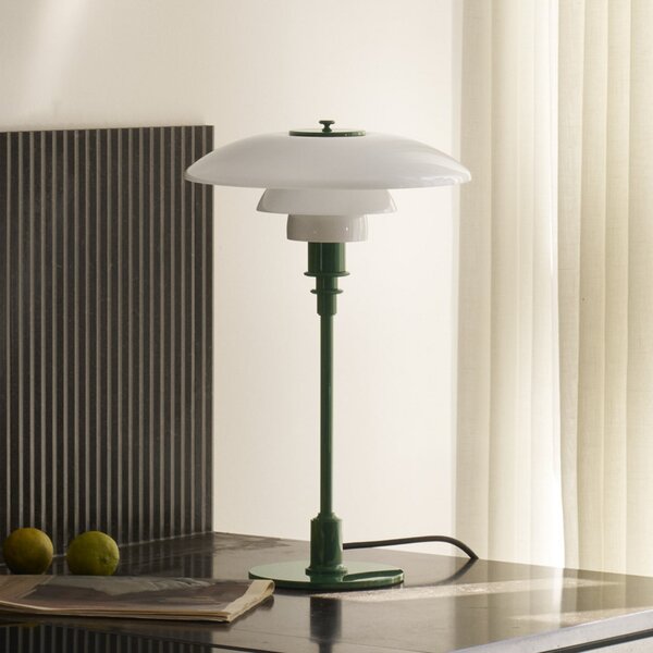 Louis Poulsen Lampa de masă PH 3/2, verde închis, Ø 28 cm, Verde, Camera de zi / sufragerie, Sticlă, Design